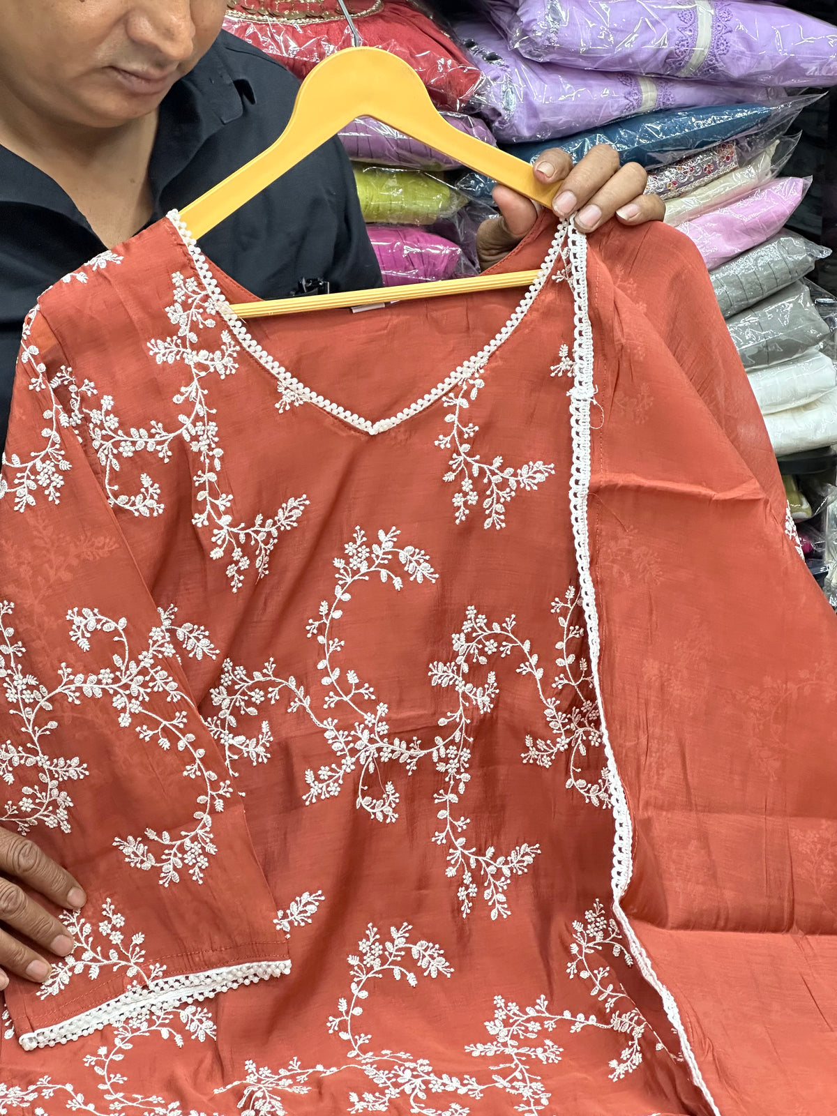 Pure Mulmul Chanderi All-Over Thread Work Kurta Set | Elegant 3-Piece Festive Outfit with Matching Dupatta