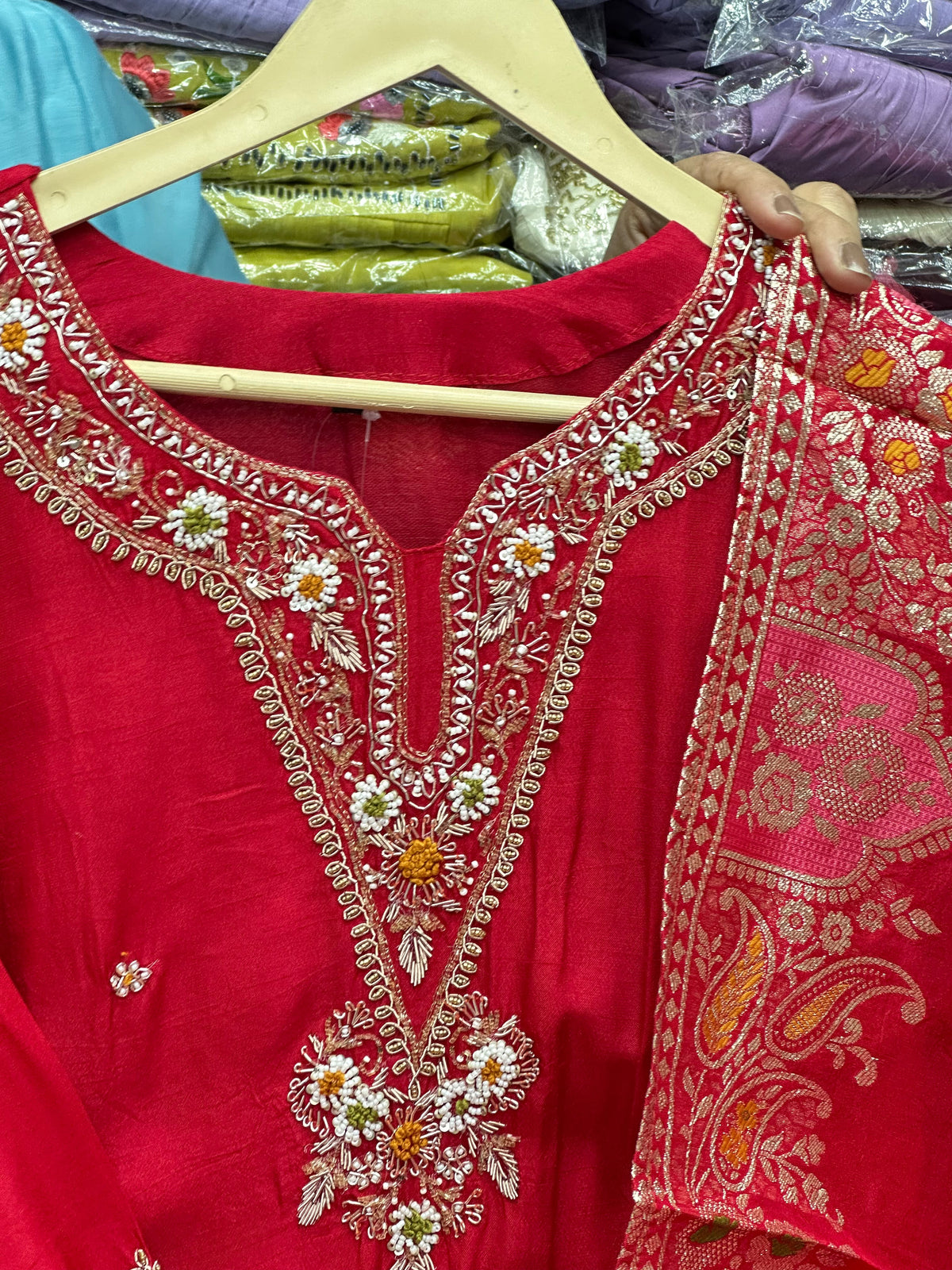 Dola Silk Heavy Party Wear Kurta Set with Banarasi Dupatta & Mul Cotton Lining