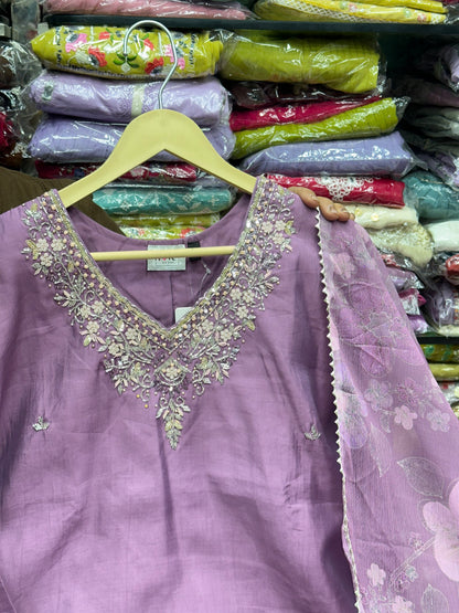 Festive Party Wear Muslin Kurta with Dupatta – Handcrafted Detailing & Digital Print 3-Piece Suit
