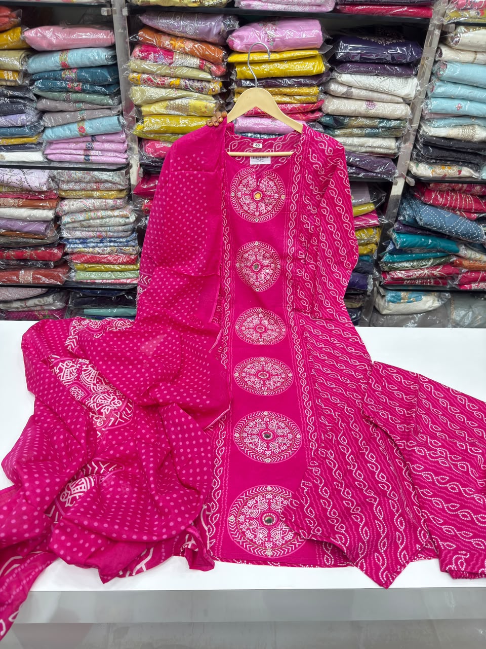 Pure Cotton Bandhani Print 3-Piece Kurta Set with Loose Pants & Dupatta | Sawan Special Affordable Summer Suit for Women