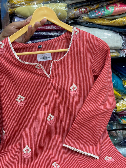 Pure Cotton All-Over Buti Work 3-Piece Kurta Set with Printed Pants & Dupatta
