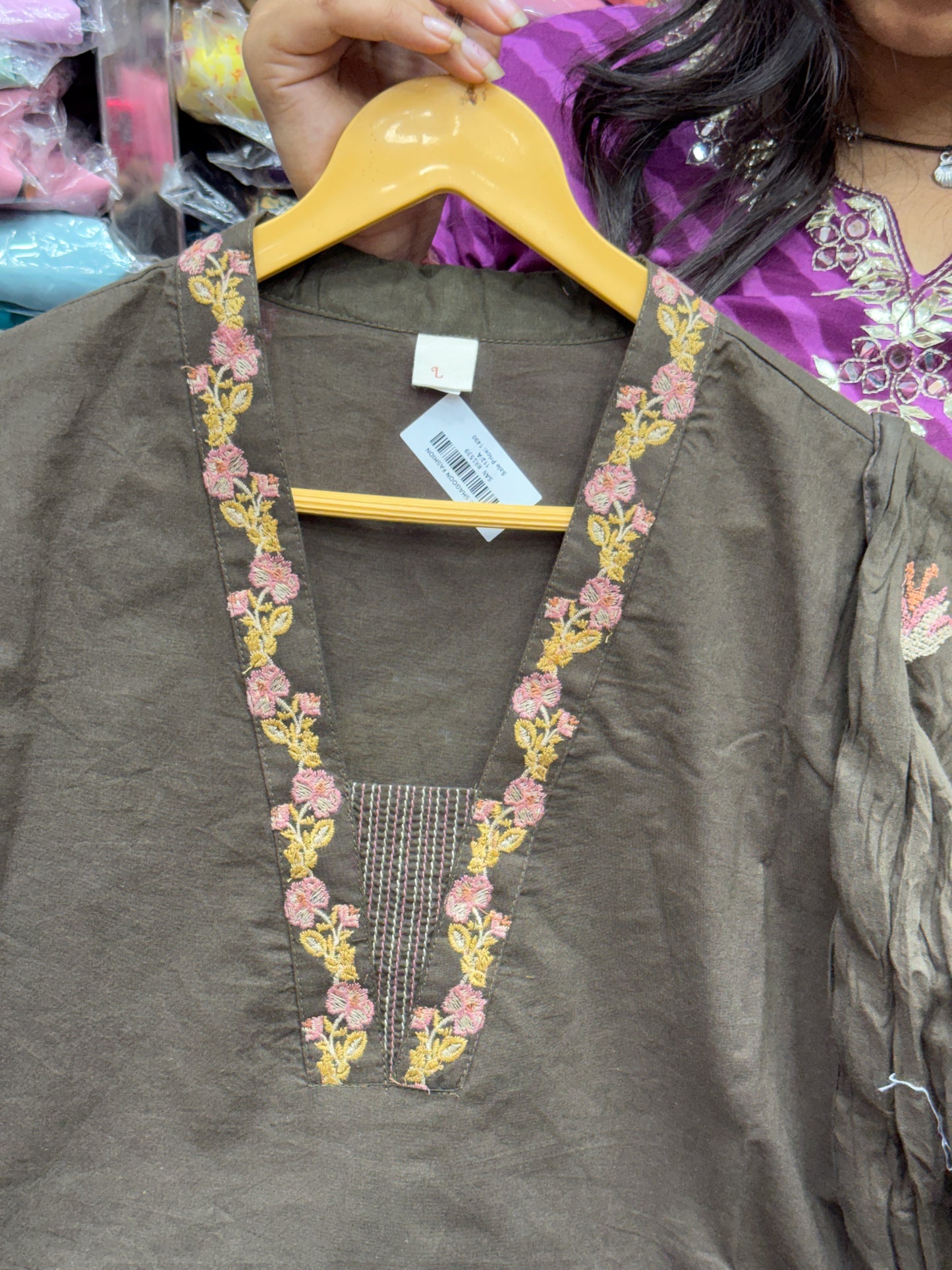 Pure cotton 3 piece kurta set with cross thread detailing