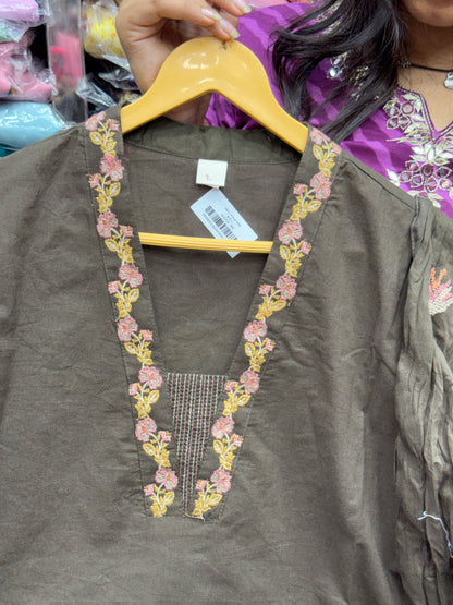 Pure cotton 3 piece kurta set with cross thread detailing