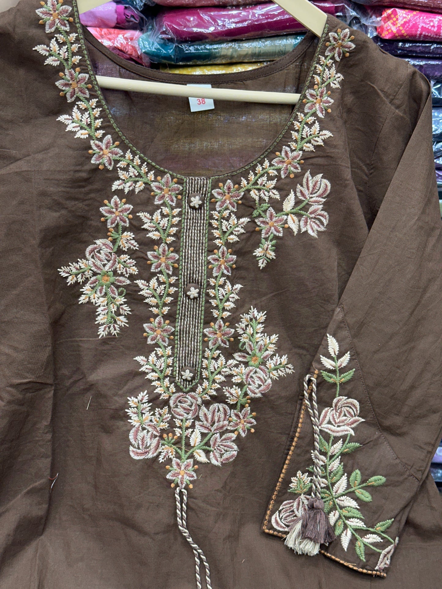 Soft Cotton Semiformal Straight Suit with Heavy Embroidery work on sleeves & Border and bottom