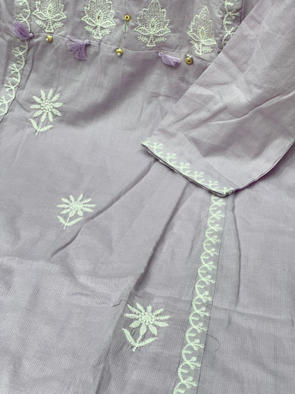 Pure Cotton Hand Embroidered Kurta Set for Women | 3-Piece  Suit with Tassels | Comfortable Simple Office Wear RR1503