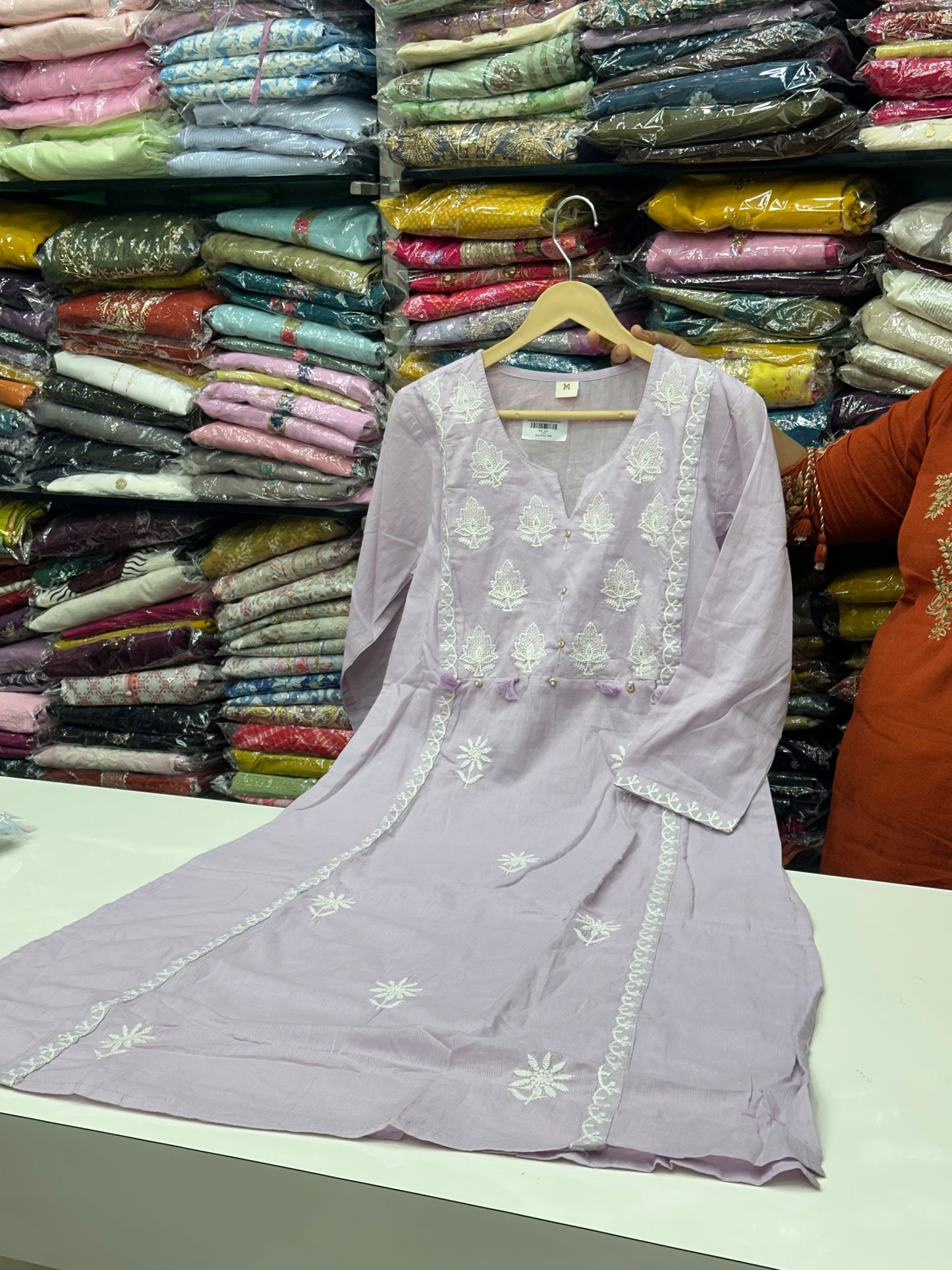 Pure Cotton Hand Embroidered Kurta Set for Women | 3-Piece  Suit with Tassels | Comfortable Simple Office Wear RR1503