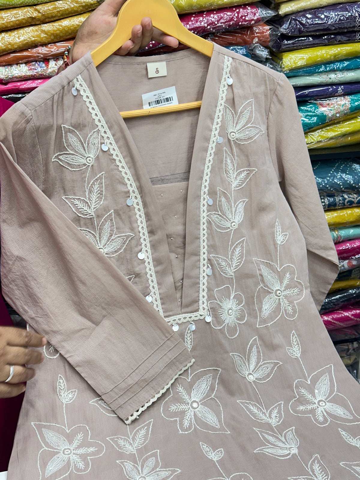 Pastel Pure Mulmul Cotton 3-Piece Kurta Set with Inner Lining & Thread Work