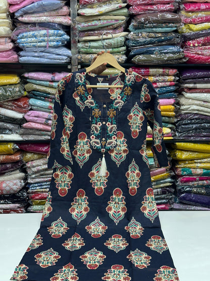 Women's Pure Cotton Floral Printed 3 Piece Kurta Set | Round-Neck Straight Kurti with Pant and Dupatta RR1496