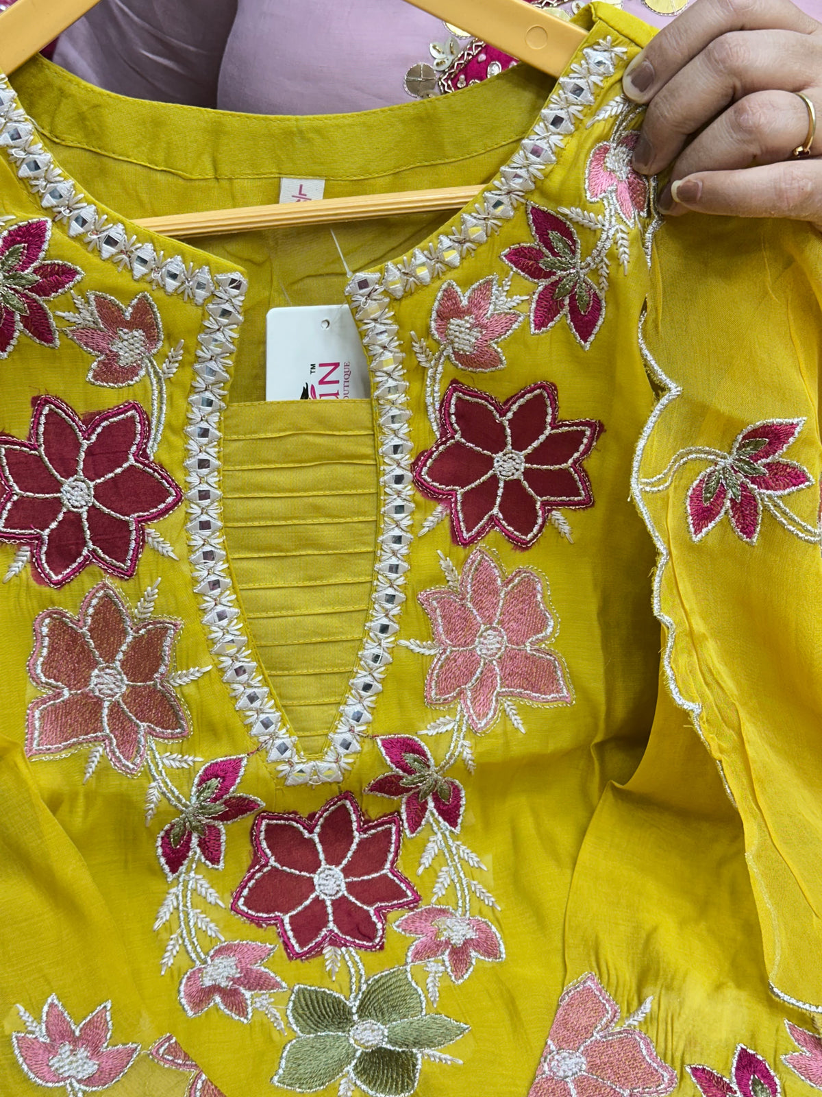 Mul Chanderi Short Kurti with Garara Set – Designer Aplic & Thread Work Party Wear Three-Piece Kurta Set