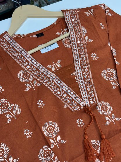 Women's Pure Cotton Floral Printed 3 Piece Kurta Set | V-Neck Straight Kurti with Pant and Dupatta RR1499