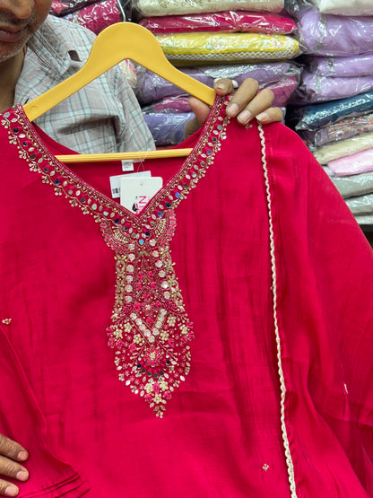 Designer Handwork Crepe Three-Piece Suit Set | Festive & Wedding Wear Kurta Set RR1648