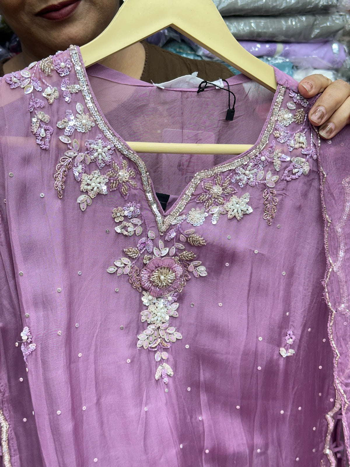 Designer Chinon Handwork Kurta Set: Three-Piece Party Wear Outfit with Blouse & Divider