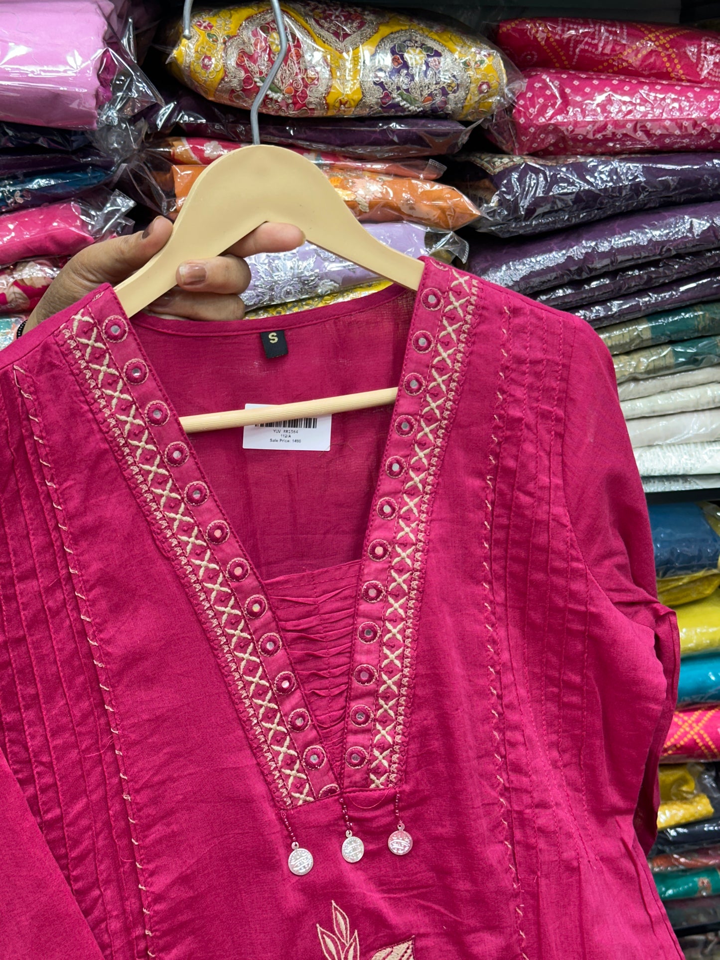 Pure cotton 3 piece kurta set with thread work detailing and hand painted dupatta