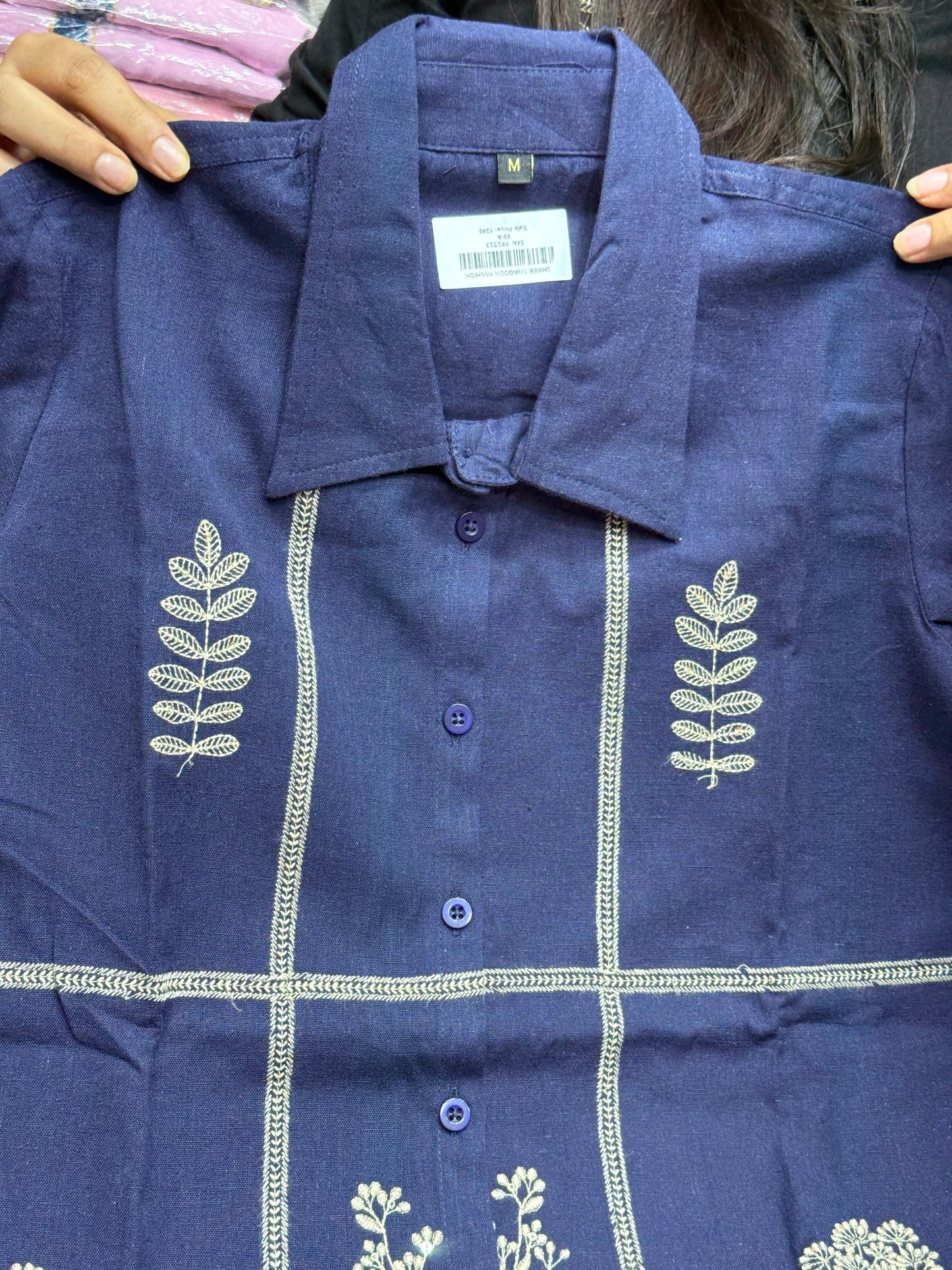 Pure cotton trendy Co-ord set in shirt pattern with thread work detailing on shirt and loose pants comfortable for summers
