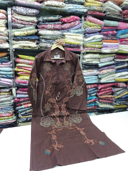Women's Pure Cotton 3-Piece Kurta Set with Thread Work - Elegant Office & Workwear