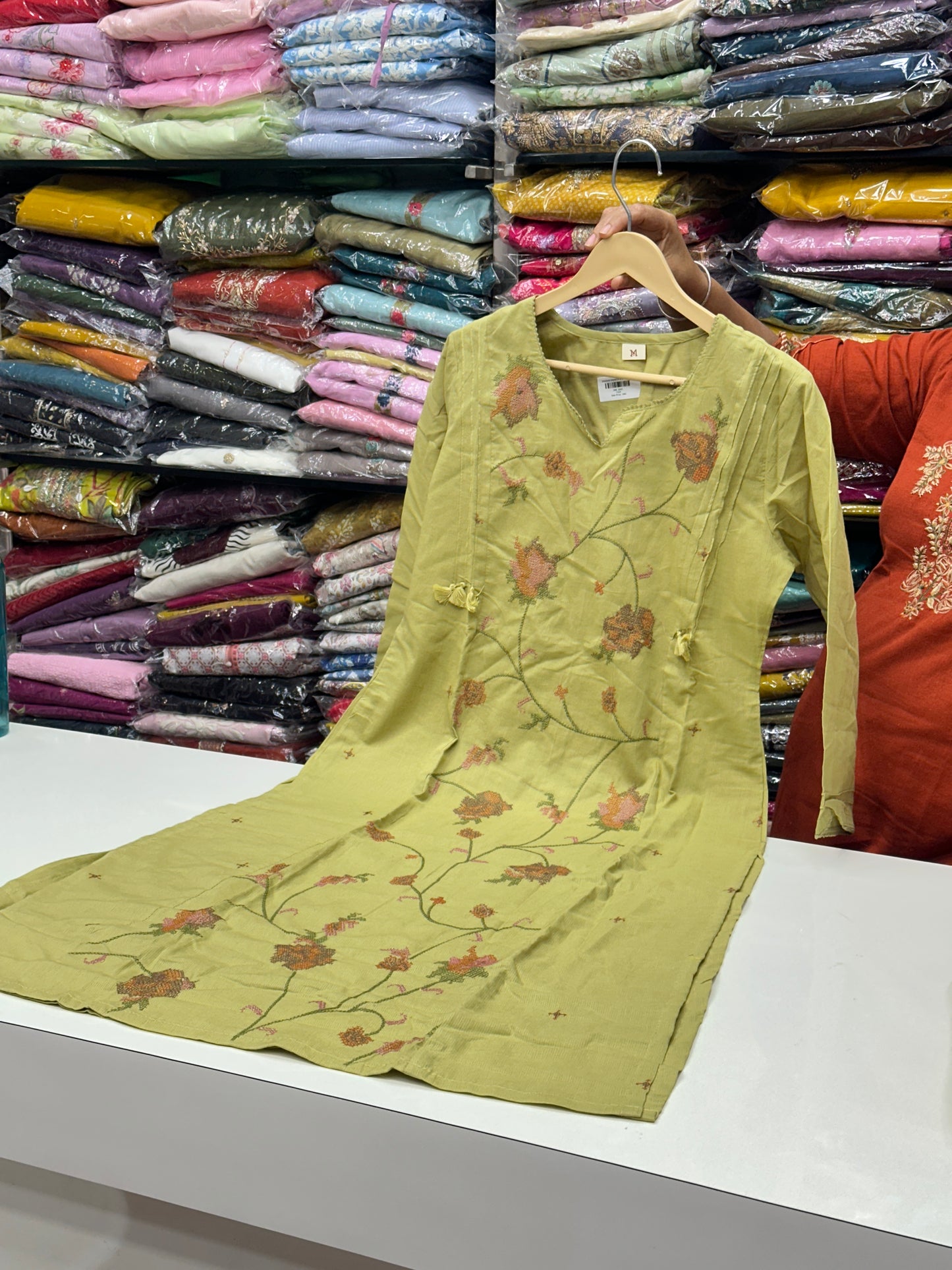 3 piece pure cotton Straight Suit kurta set with colorfull Embroidered  detailing all over the kurta RR1505