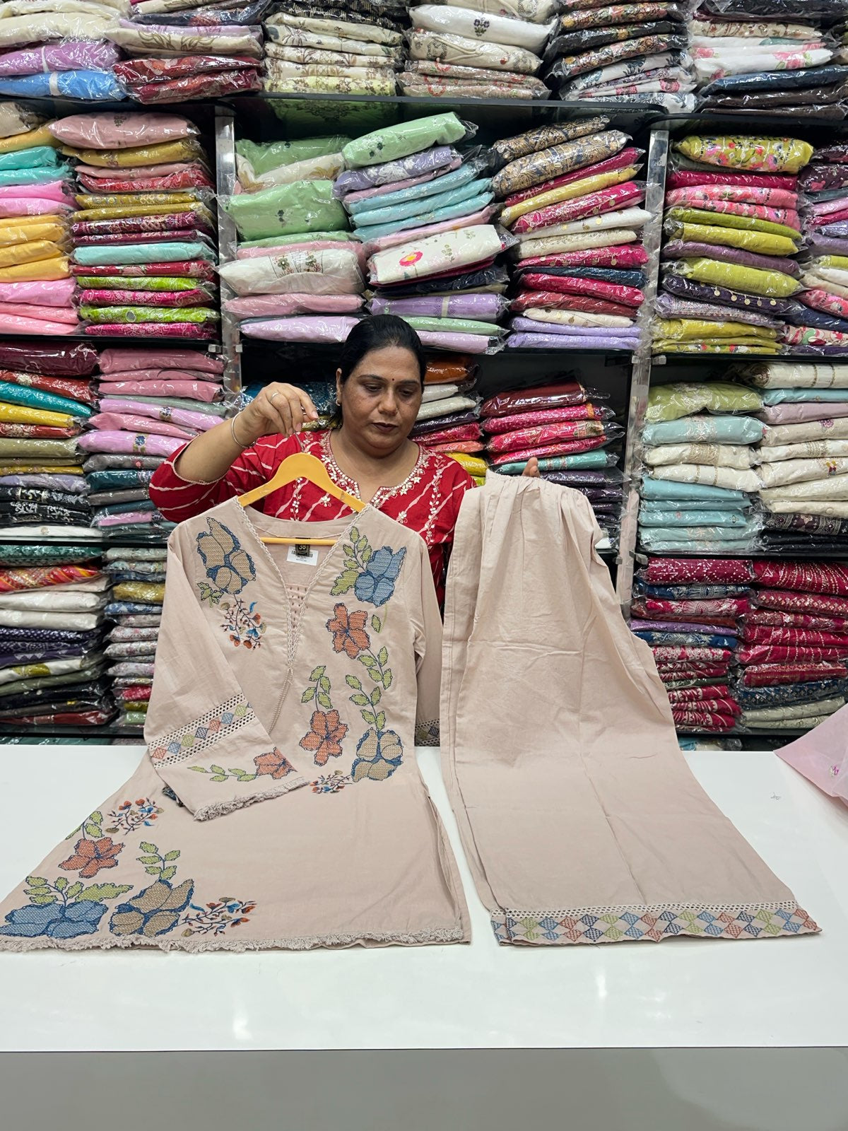 Pure Cotton Co-Ord Set for Women | Thread Work Kurta & Loose Bottoms