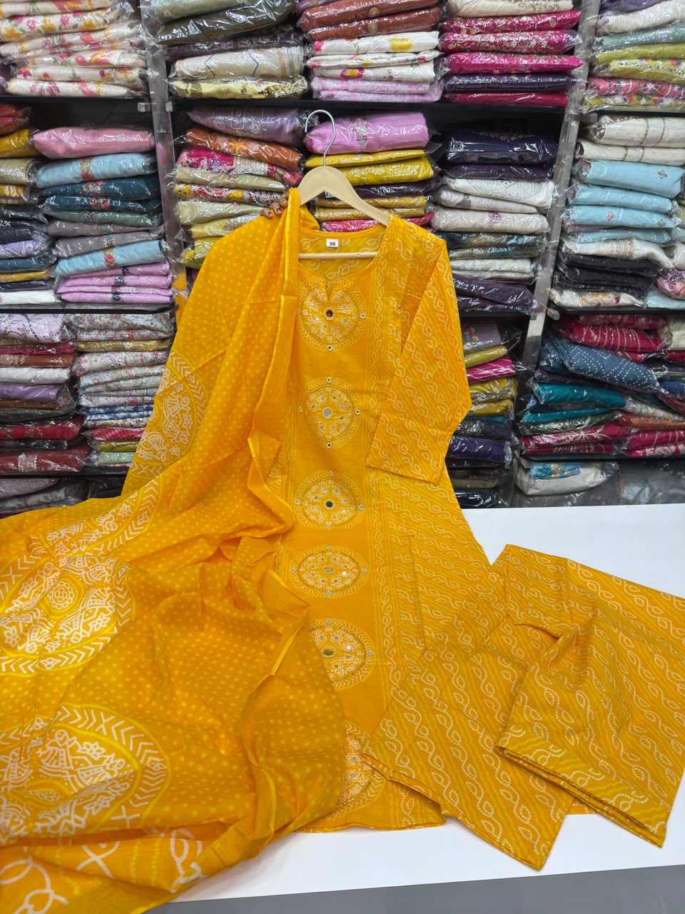 Pure Cotton Bandhani Print 3-Piece Kurta Set with Loose Pants & Dupatta | Sawan Special Affordable Summer Suit for Women