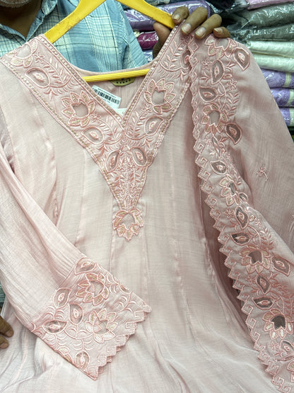 Pure Mul Chanderi Embroidered Anarkali Suit Set with Dupatta & Pants | Festive Wear