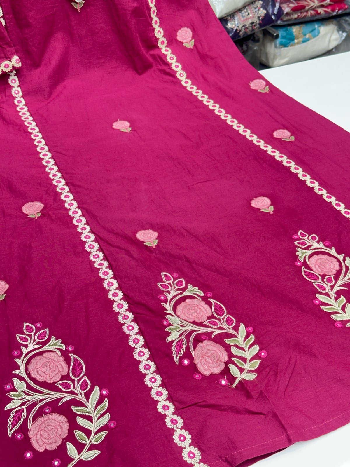 Women's Rani Pink and mustard  Pure Cotton 3-Piece Kurta Set with All-Over Thread Work (Kurta, Pant & Dupatta)