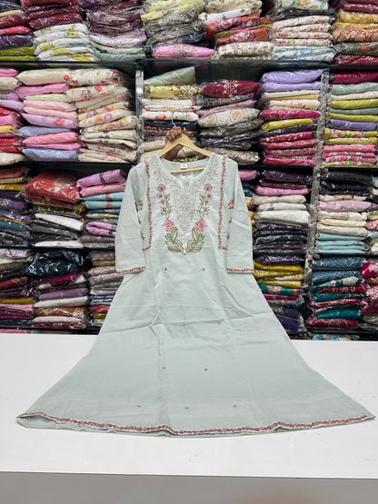 Pure Cotton Hand Embroidered Kurta Set for Women | 3-Piece  Suit in pastel Colors | Comfortable Simple Office Wear