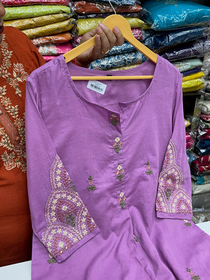 Women's Pure Mulmul Cotton Embroidered A-Line Kurta Set with Lining | Breathable Summer 3-Piece Kurta Pant & Dupatta Suit