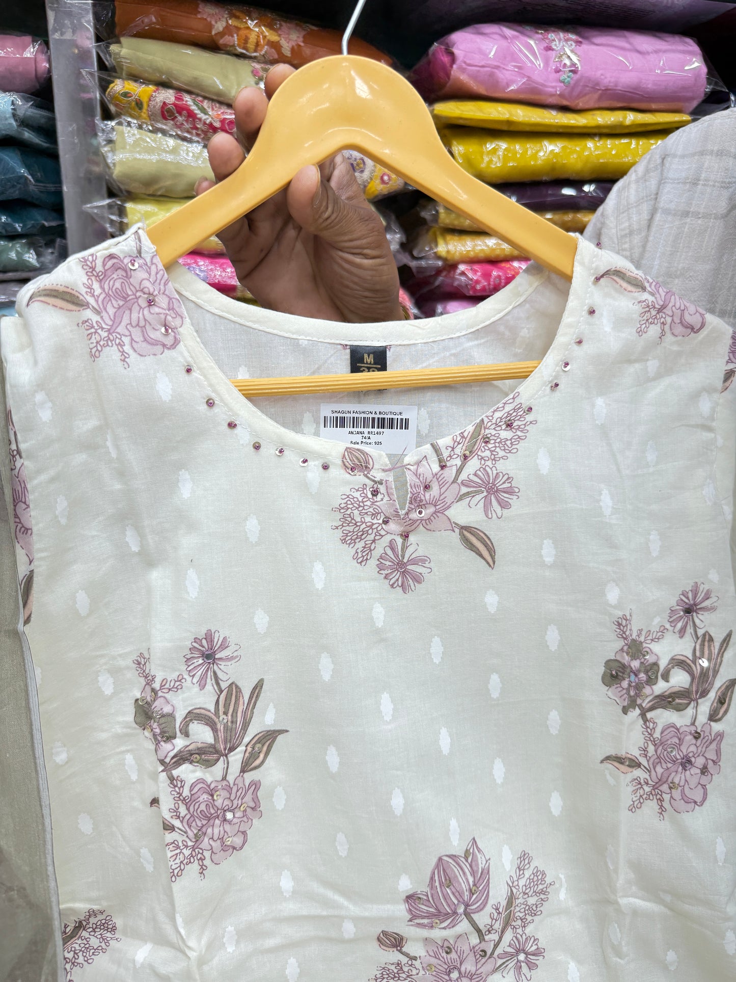 Women's Pure Cotton Floral Block Printed 3-Piece Kurta Set with Dupatta | Elegant Sequence Work Summer Suit with Comfortable Loose Pants