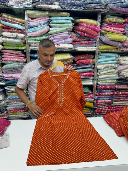Handcrafted Gota Patti Leheriya 3-Piece Suit with loose pants perfect for sawan