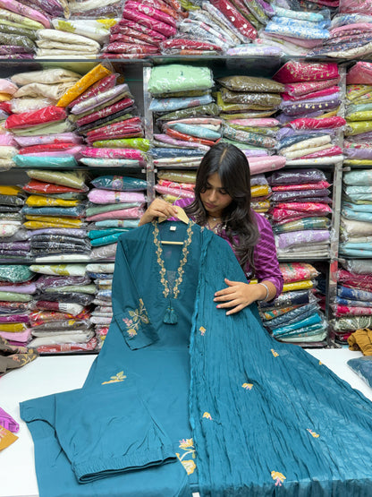 Pure cotton 3 piece kurta set with cross thread detailing