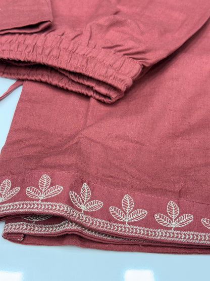 Pure cotton trendy Co-ord set in shirt pattern with thread work detailing on shirt and loose pants comfortable for summers