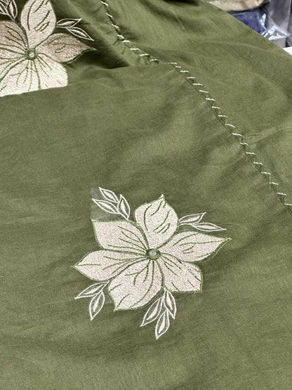 Pure cotton 3 piece kurta set with thread work detailing and hand painted dupatta