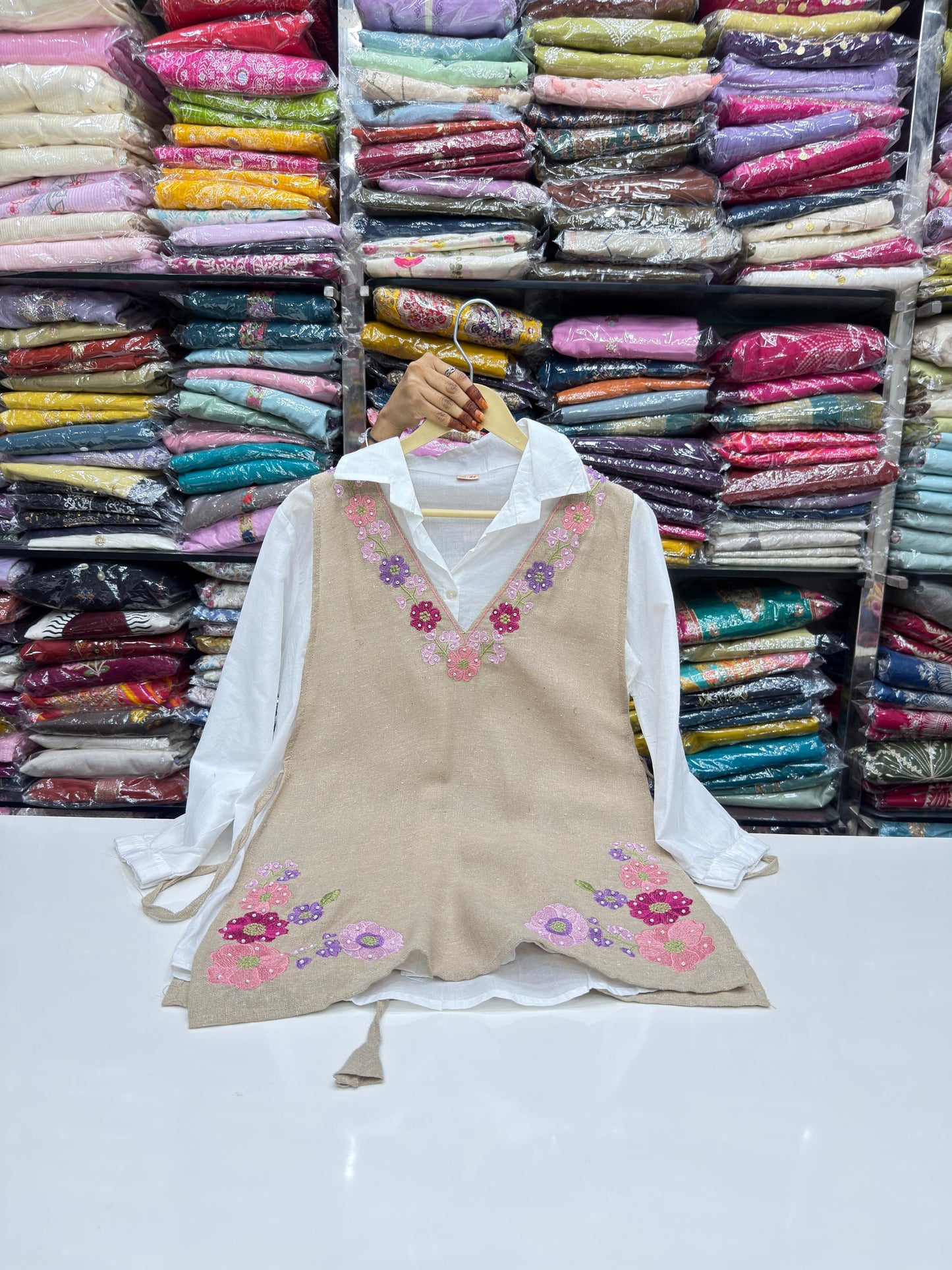 Handcrafted 3-Piece Jute Cord Set |Jute Vest with Floral Embroidery & Matching Bottoms | Eco-Friendly Boho Outfit