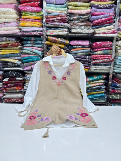 Handcrafted 3-Piece Jute Cord Set |Jute Vest with Floral Embroidery & Matching Bottoms | Eco-Friendly Boho Outfit