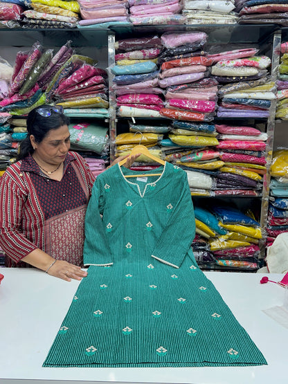 Pure Cotton All-Over Buti Work 3-Piece Kurta Set with Printed Pants & Dupatta