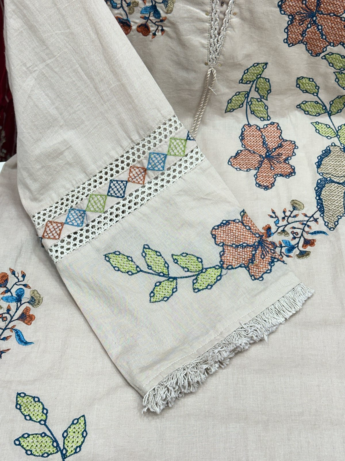 Pure Cotton Co-Ord Set for Women | Thread Work Kurta & Loose Bottoms
