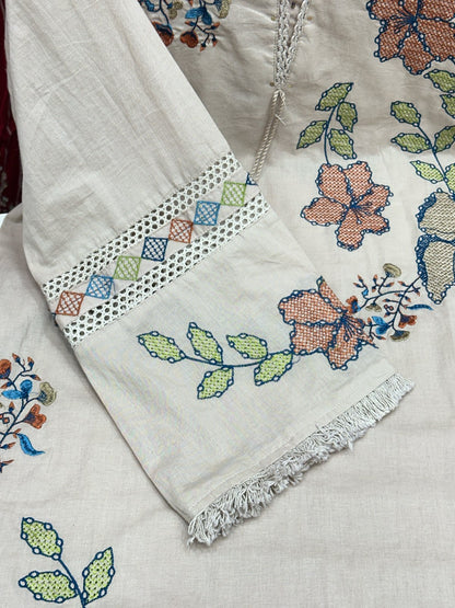 Pure Cotton Co-Ord Set for Women | Thread Work Kurta & Loose Bottoms