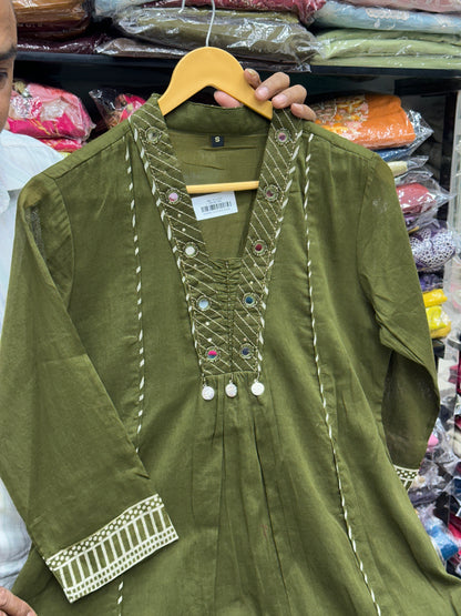 Pure Cotton A-Line 3-Piece Kurta Set | Elegant Everyday & Festive Wear