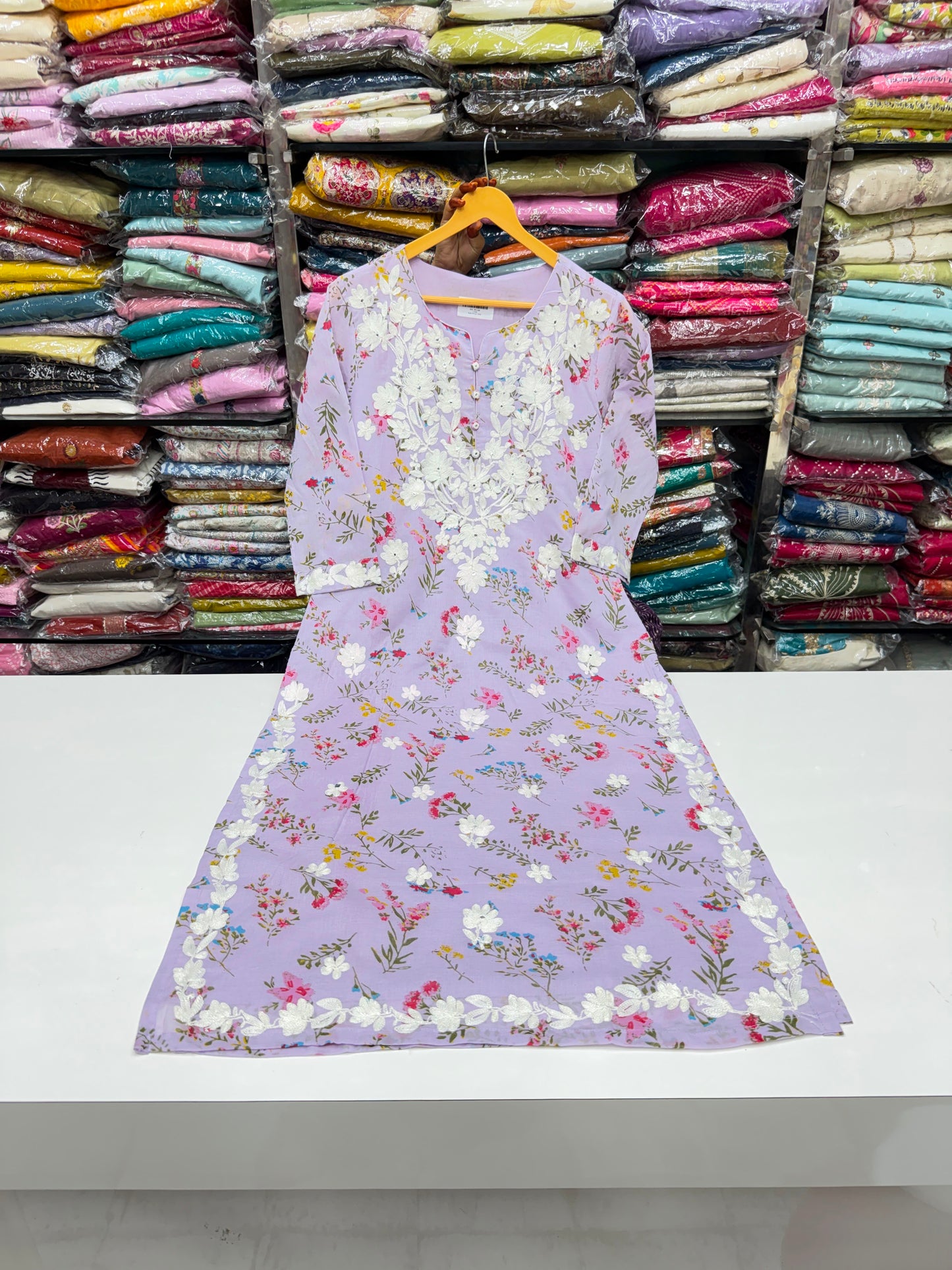Cotton Floral Printed Kurta Set with Lucknowi Chikankari Embroidery & Dupatta (3-Piece)