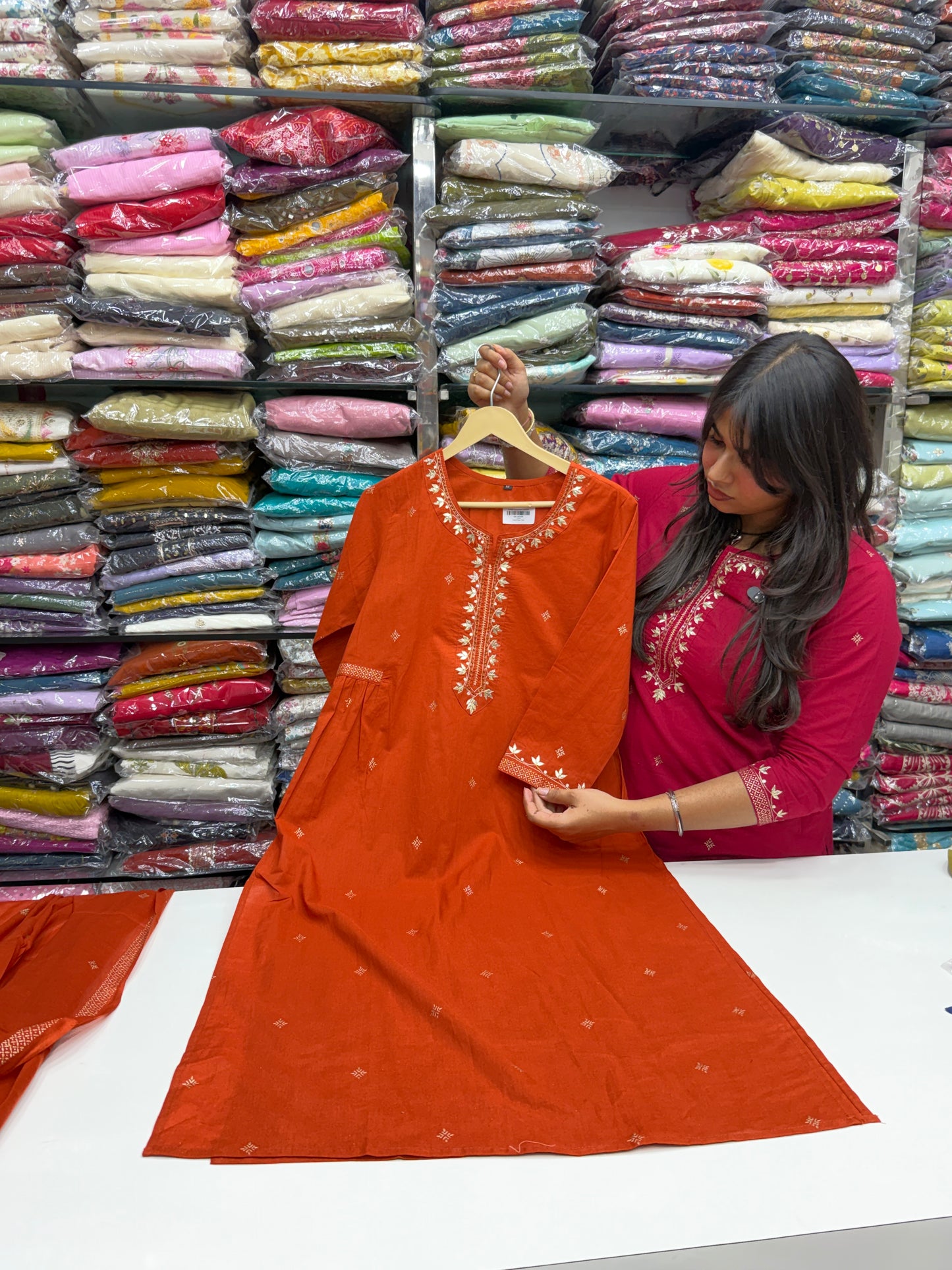 Festive Pure Cotton Gota Patti Kurta Set with Pants & Dupatta