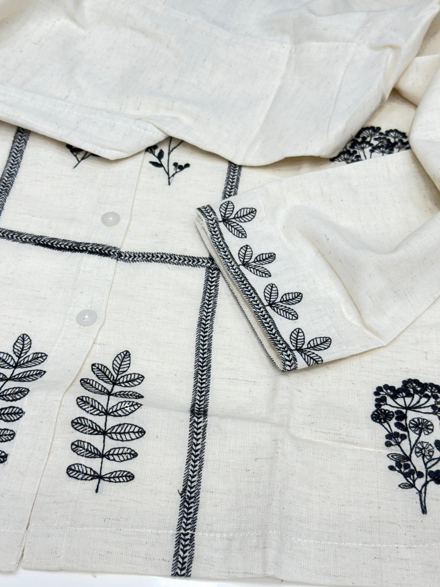 Pure cotton trendy Co-ord set in shirt pattern with thread work detailing on shirt and loose pants comfortable for summers