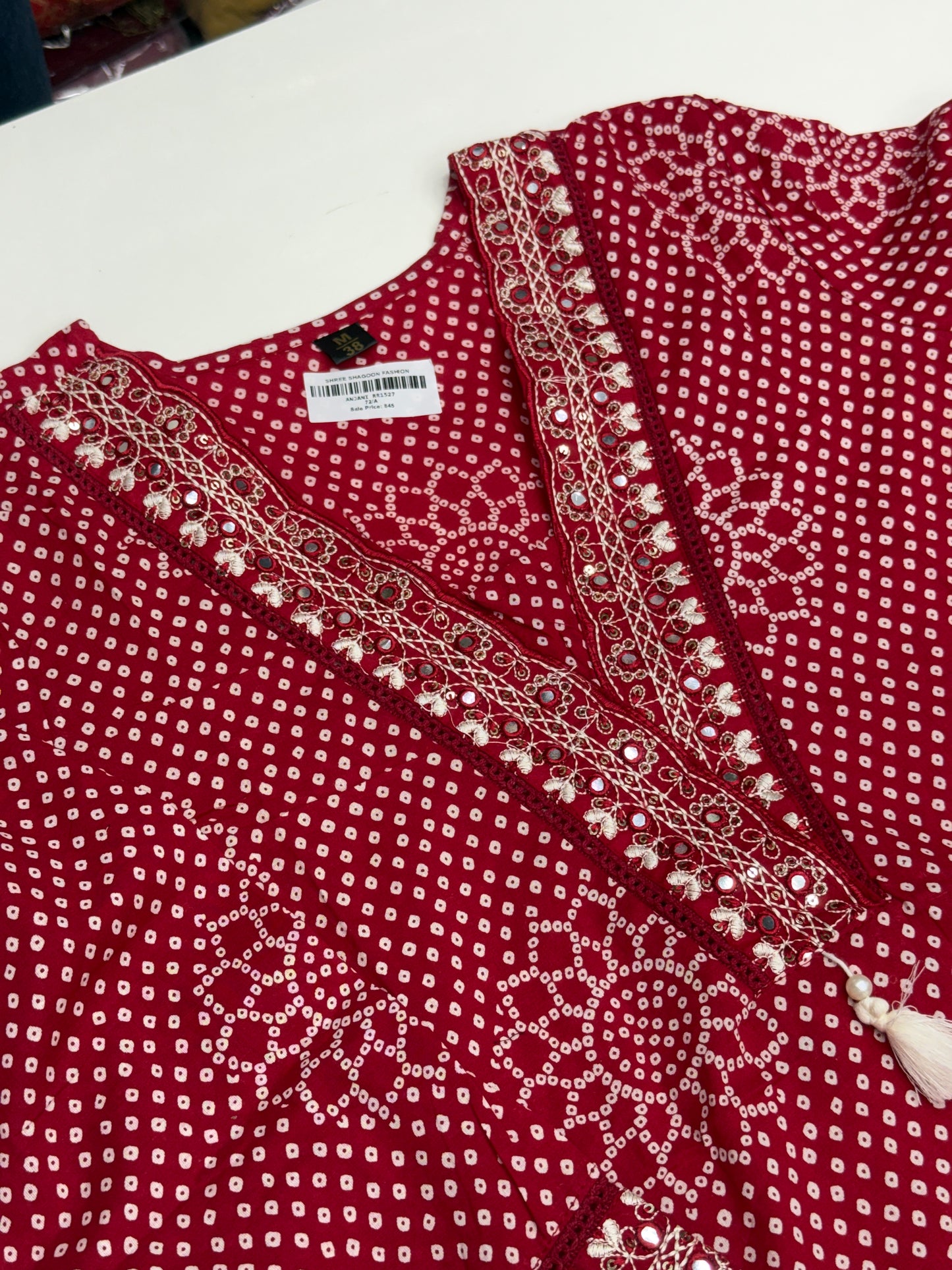 Vibrant Pure Cotton Bandhani Print Kurta Set with Leheriya Dupatta | Sawan Special V-Neck Suit with Lace Work | Comfortable Summer Wear RR1527