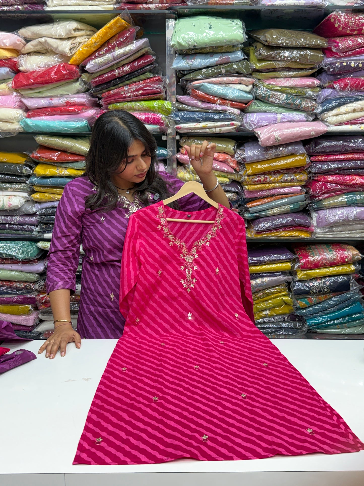 Handcrafted Gota Patti Leheriya 3-Piece Suit Set in 4 Colors.