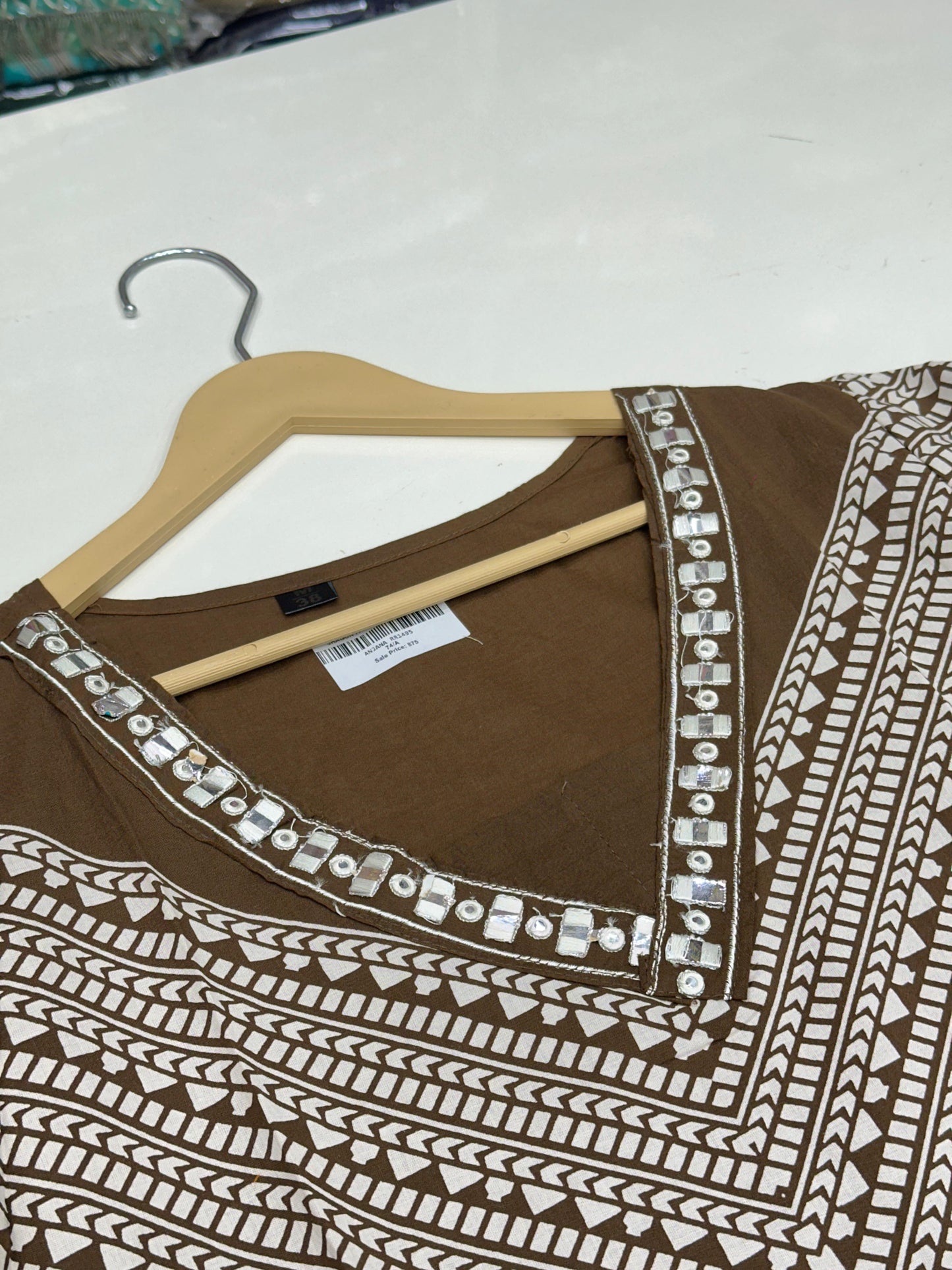 Women's Pure Cotton Geometric Print 3-Piece Kurta Set with Thread Work V-Neck, Loose Pants and Dupatta RR1495