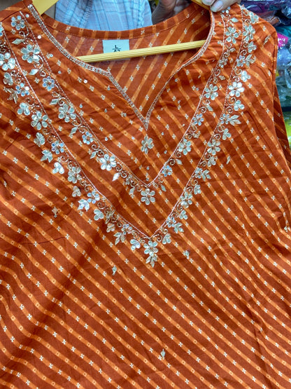 Pure Cotton Leheriya 3-Piece Suit Set with Gota Patti Work