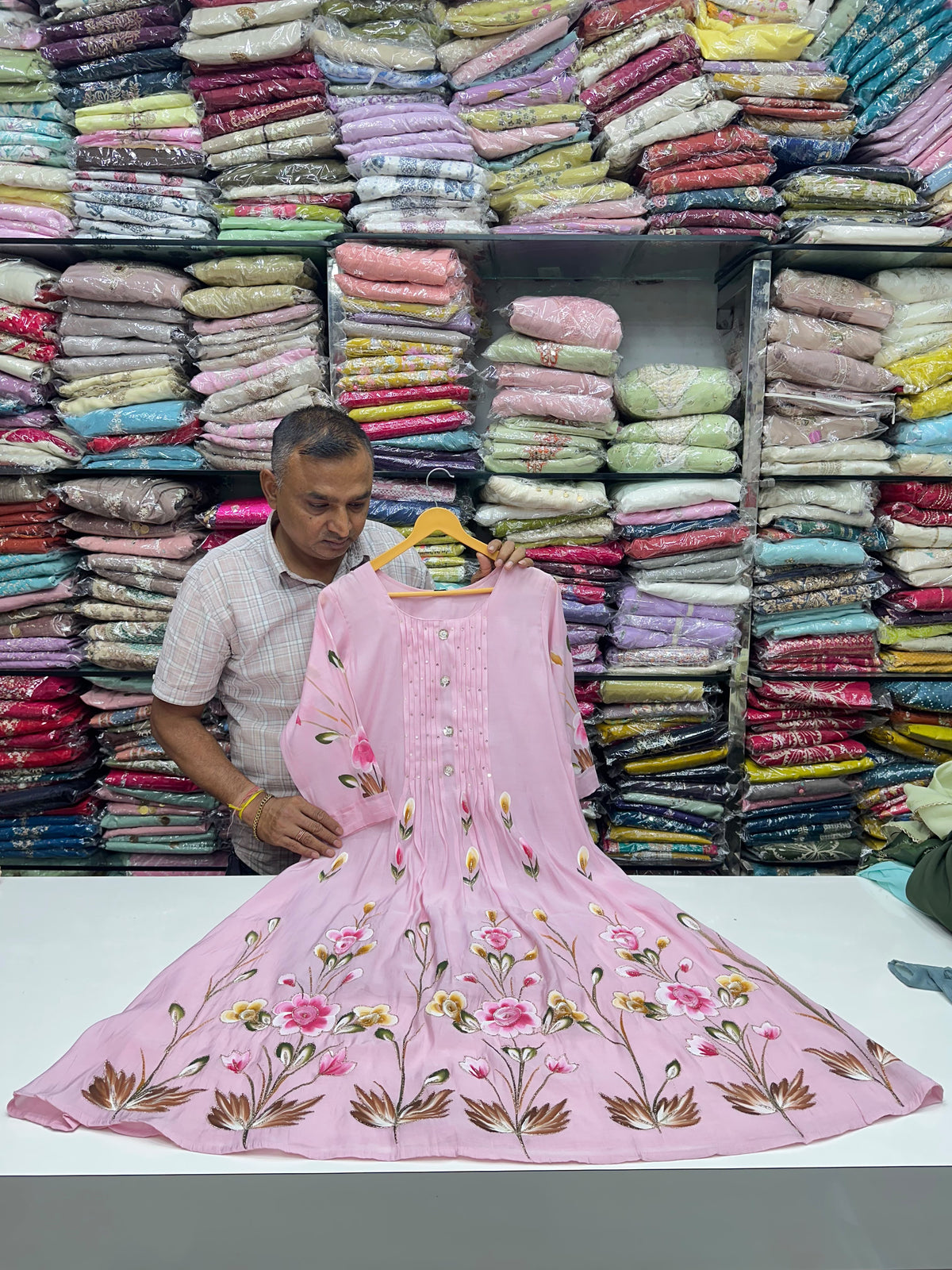 Hand-Painted Mul Chanderi A-Line Kurta Set with Mul Cotton Lining | Festive Party Wear