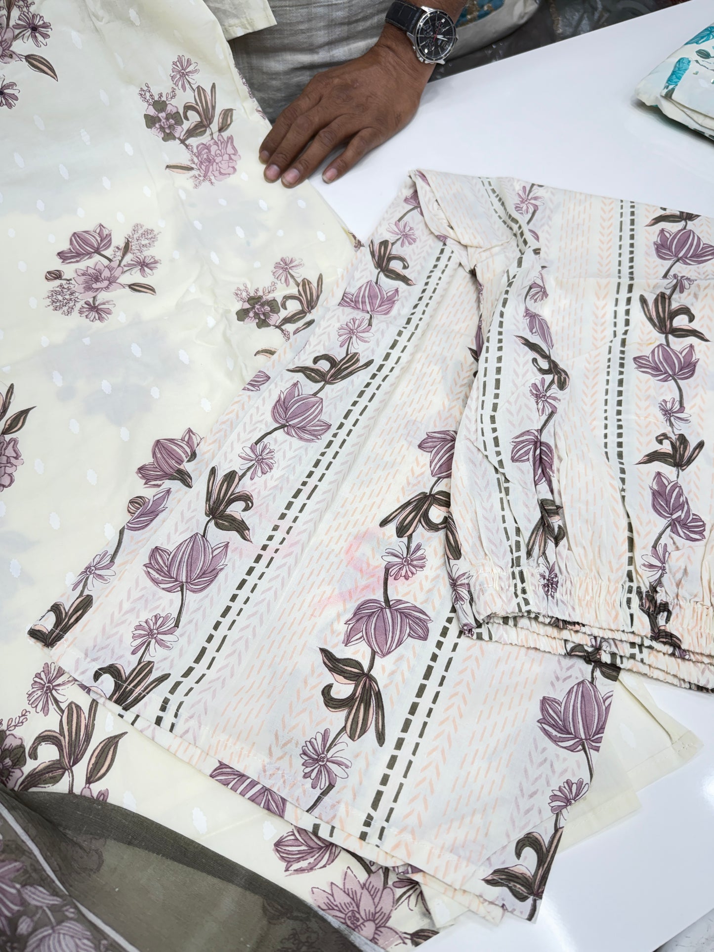 Women's Pure Cotton Floral Block Printed 3-Piece Kurta Set with Dupatta | Elegant Sequence Work Summer Suit with Comfortable Loose Pants