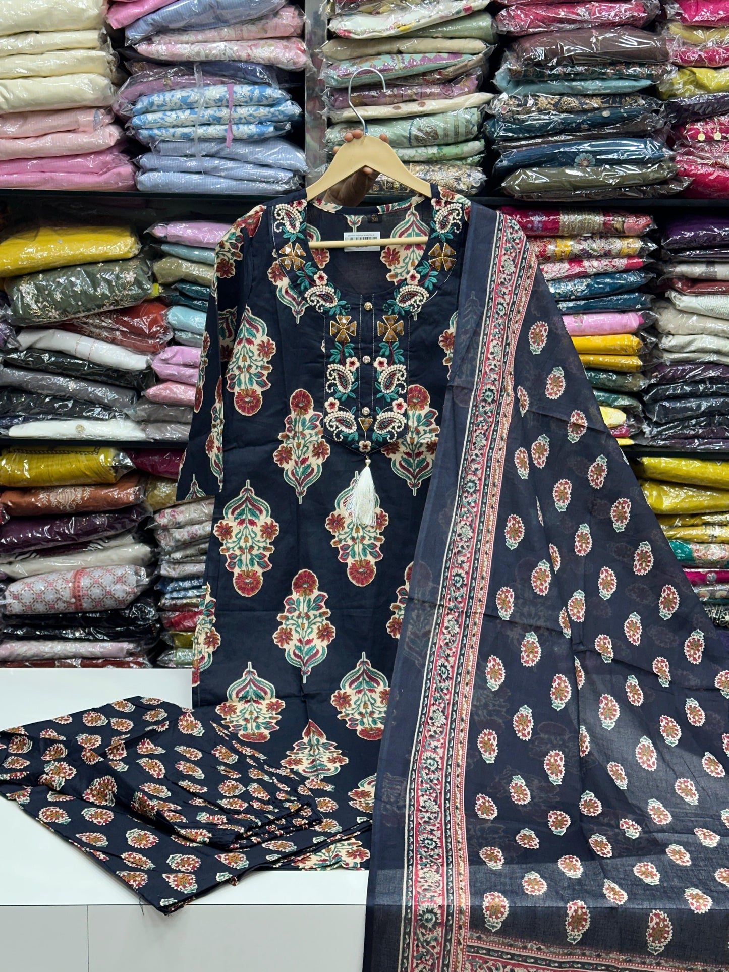 Women's Pure Cotton Floral Printed 3 Piece Kurta Set | Round-Neck Straight Kurti with Pant and Dupatta RR1496