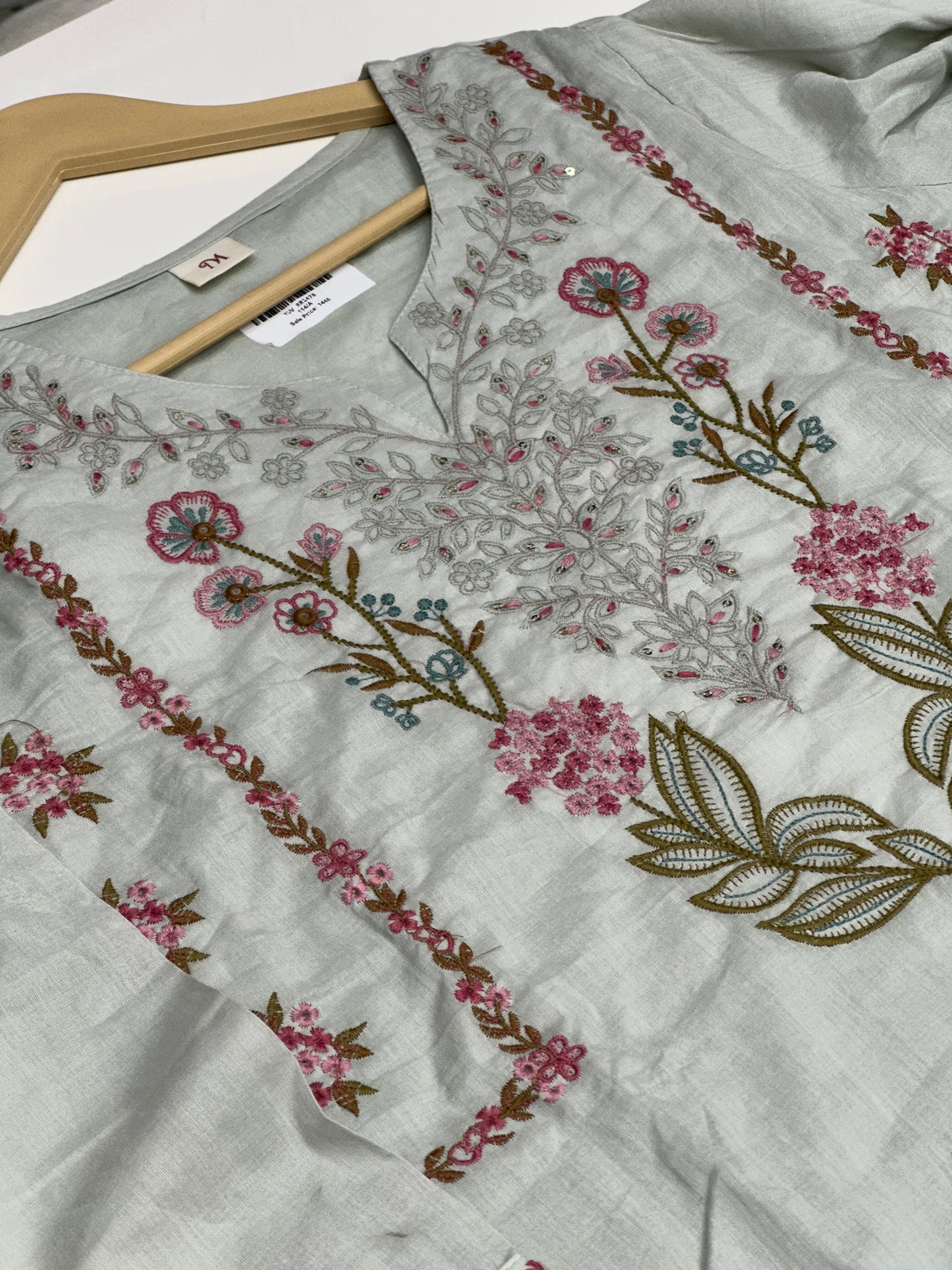 Pure Cotton Hand Embroidered Kurta Set for Women | 3-Piece  Suit in pastel Colors | Comfortable Simple Office Wear