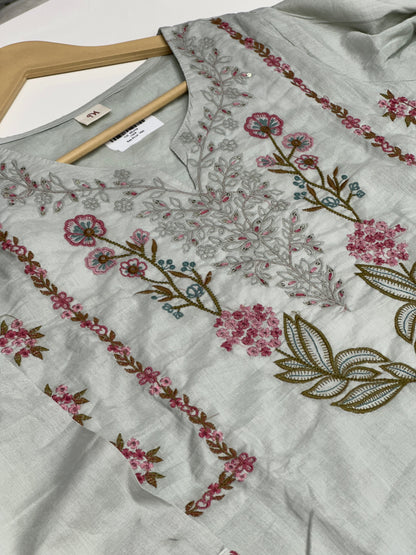 Pure Cotton Hand Embroidered Kurta Set for Women | 3-Piece  Suit in pastel Colors | Comfortable Simple Office Wear