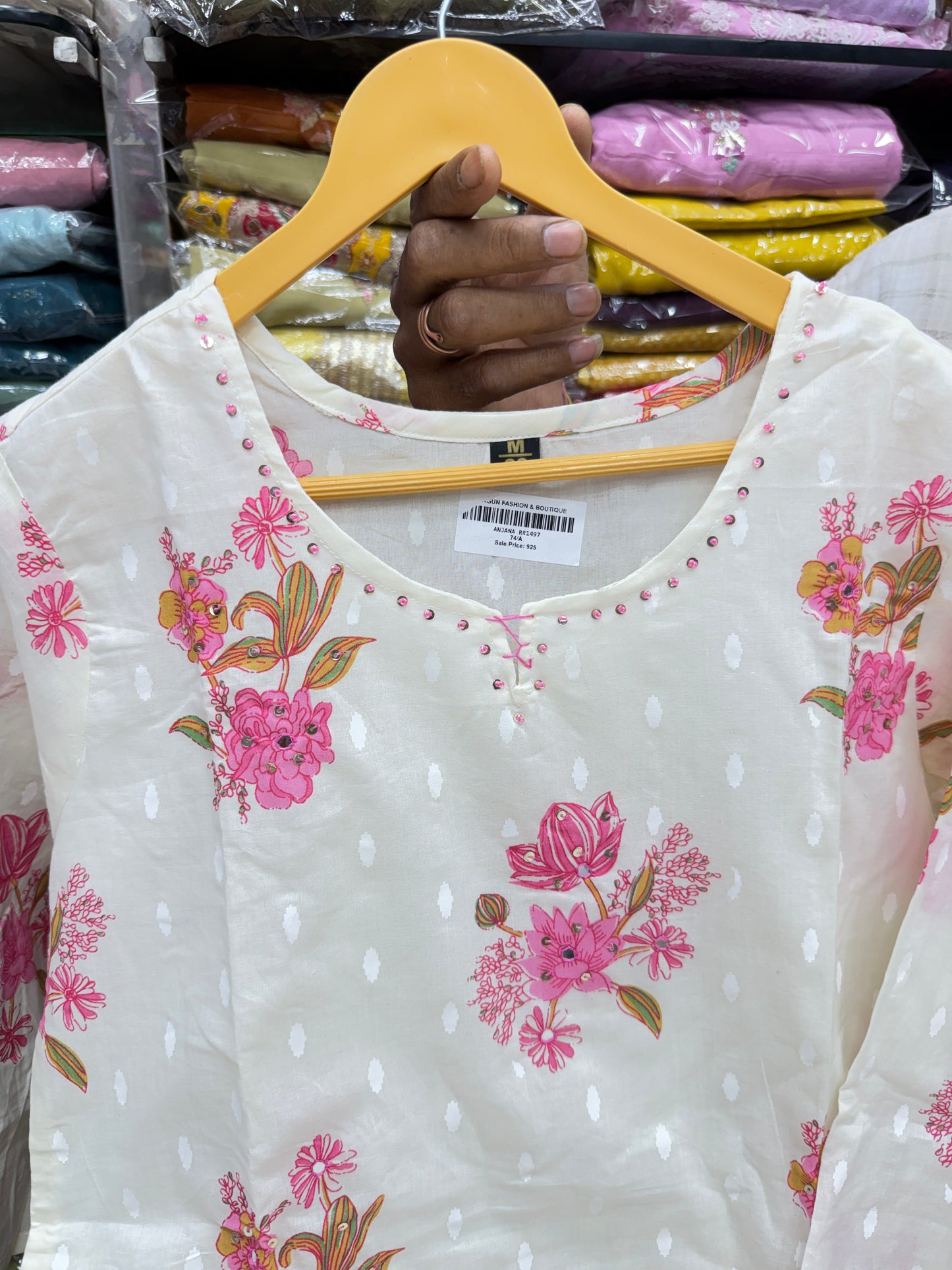 Women's Pure Cotton Floral Block Printed 3-Piece Kurta Set with Dupatta | Elegant Sequence Work Summer Suit with Comfortable Loose Pants